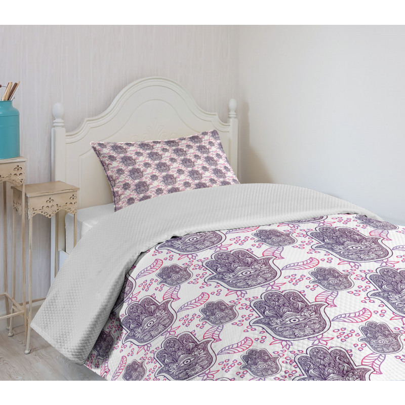 Ombre Leaves Circles Bedspread Set