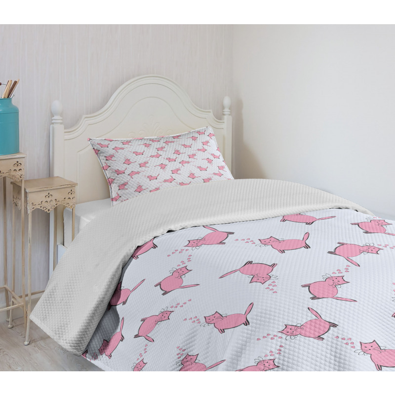 Romantic Pink Kittens Bedspread Set