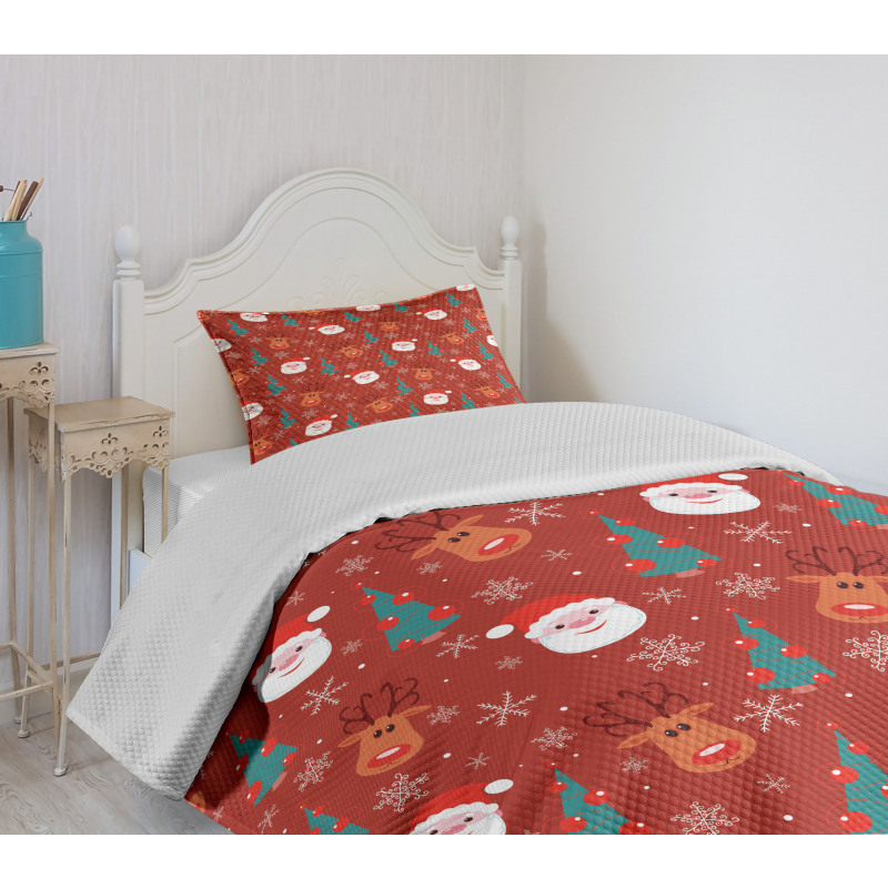 Merry Xmas Cartoon Santa Bedspread Set