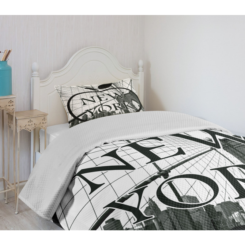 Cityscape Big Apple Motif Bedspread Set