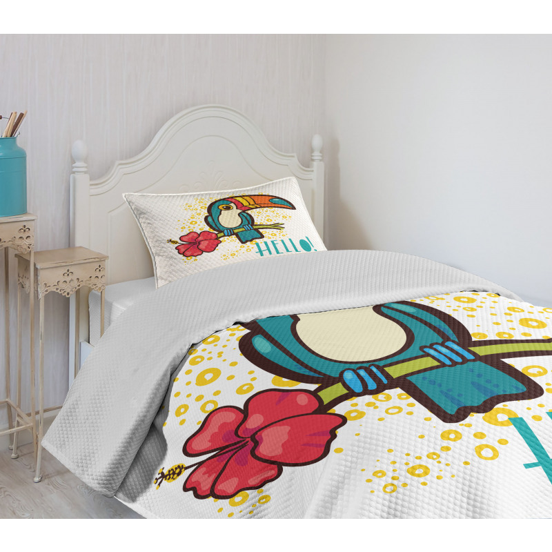 Toucan Bird with Hibiscus Bedspread Set