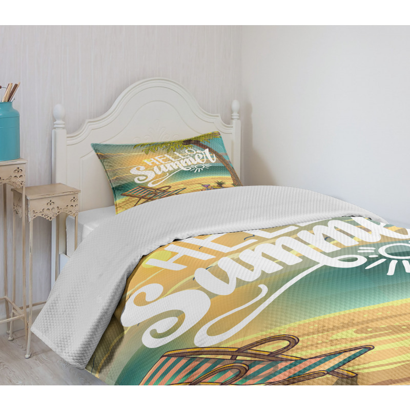 Chair Under Palm Trees Bedspread Set