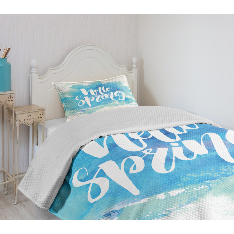 Pastel Blue Spring Theme Bedspread Set