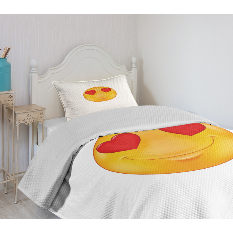 Cartoon Smiley Face Heart Bedspread Set