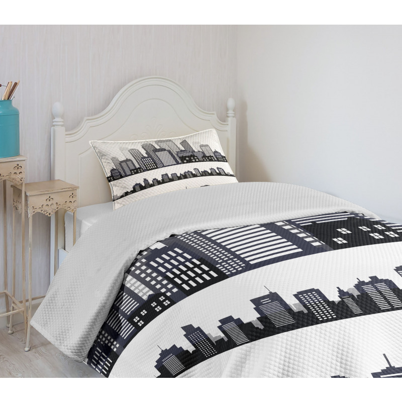 Long Buildings Skyline Bedspread Set