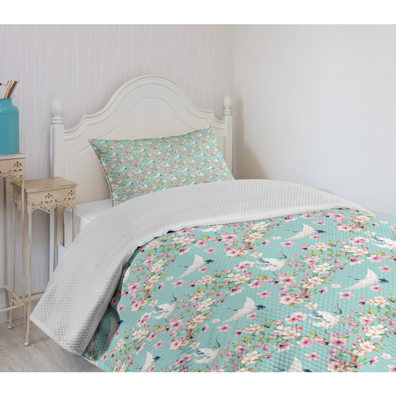 Watercolor Flying Crane Bedspread Set