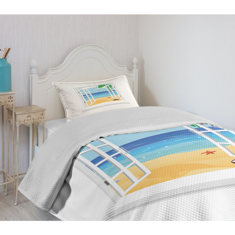 Window View Ocean Leaves Bedspread Set