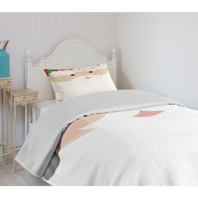 Cartoon Face Santa Bedspread Set