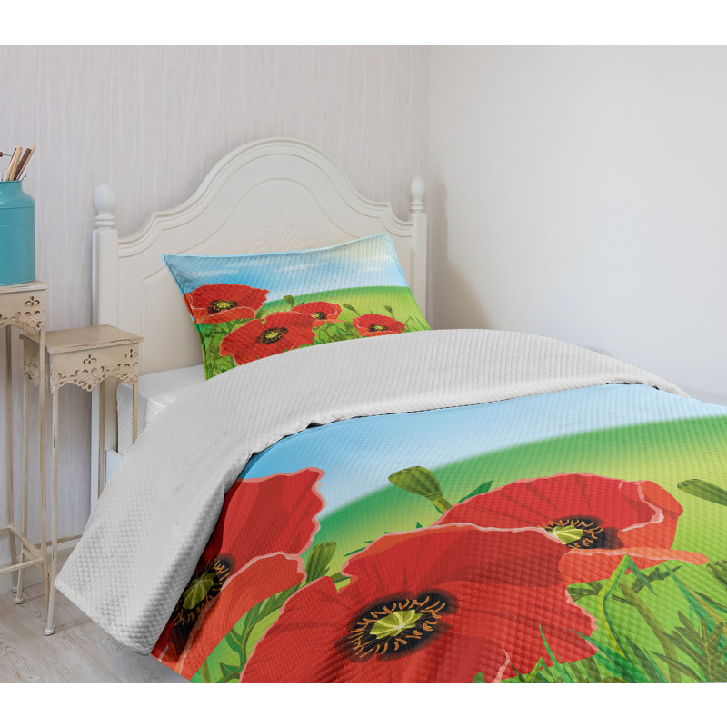 Sunny Day Red Blossoms Bedspread Set