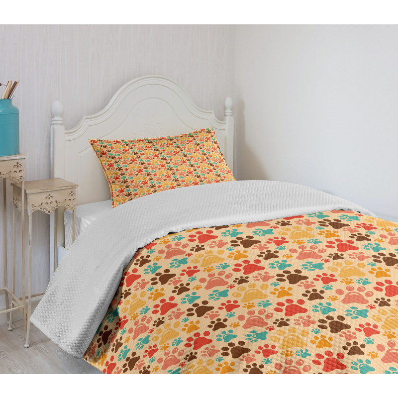 Colorful Paw Print Bedspread Set