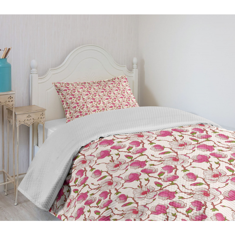Pink Magnolia Garden Bedspread Set