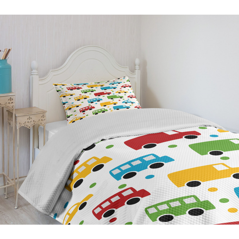 Vivid Bus Taxi Automobiles Bedspread Set