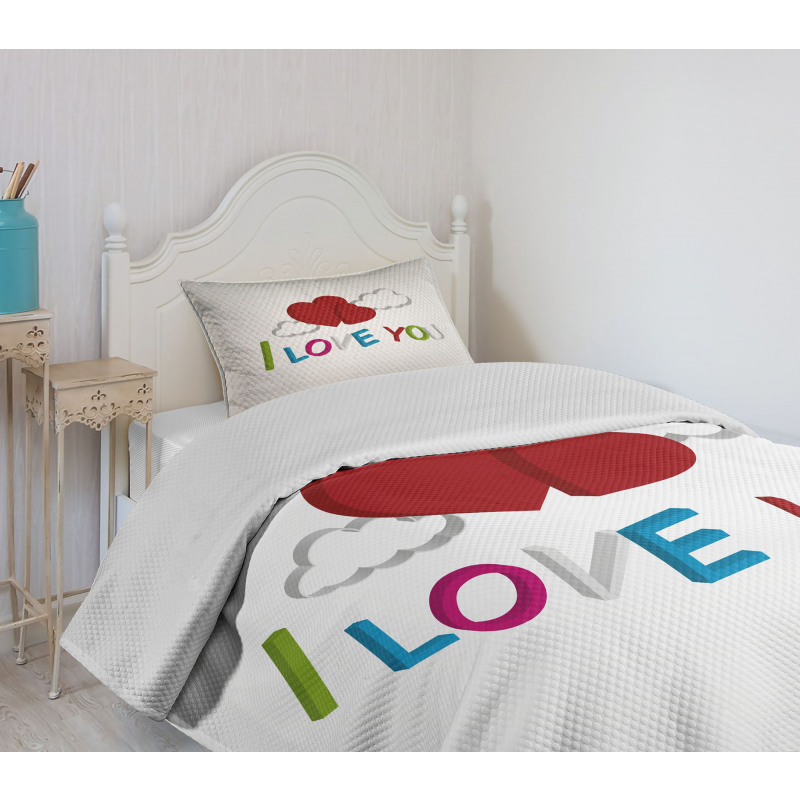 Letters Clouds Heart Bedspread Set