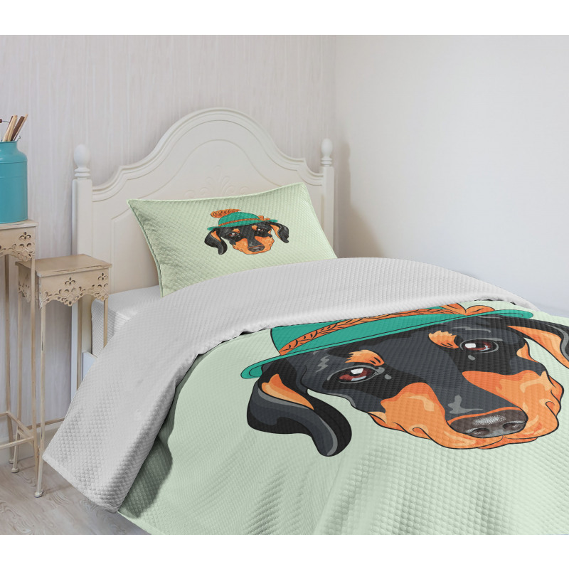 Hipster Dog and Hat Bedspread Set