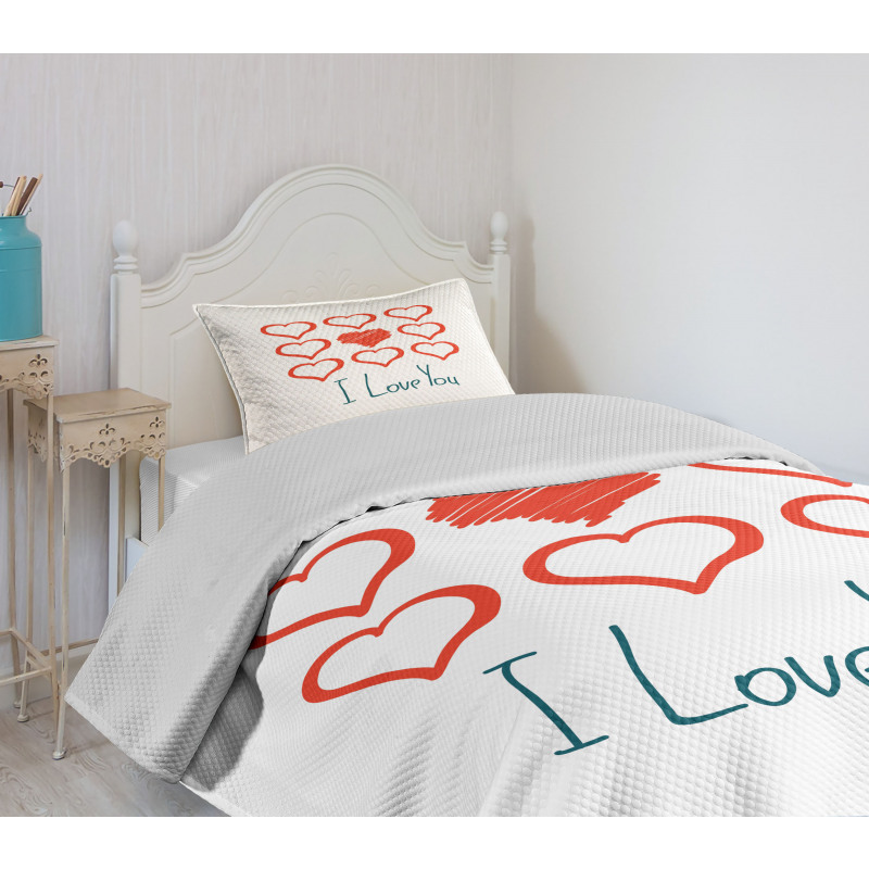 Scribble Red Hearts Bedspread Set