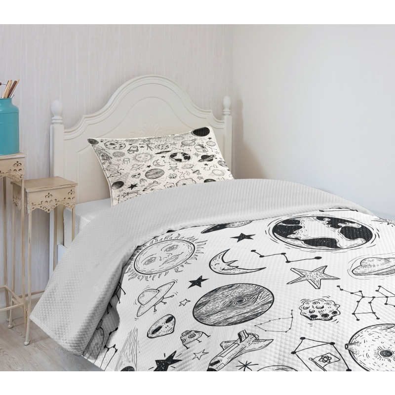 Planets Asteroids Cosmos Bedspread Set