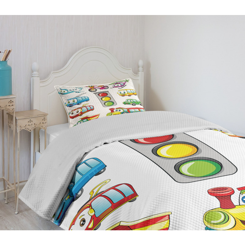 Cheerful Transportation Bedspread Set