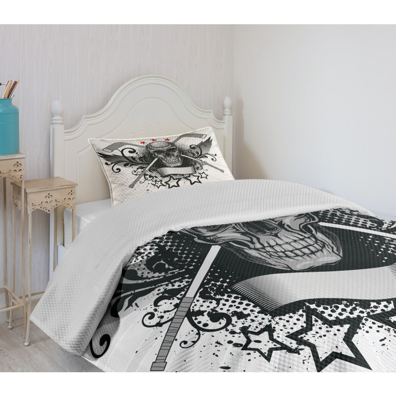 Skull with Sticks Stars Bedspread Set