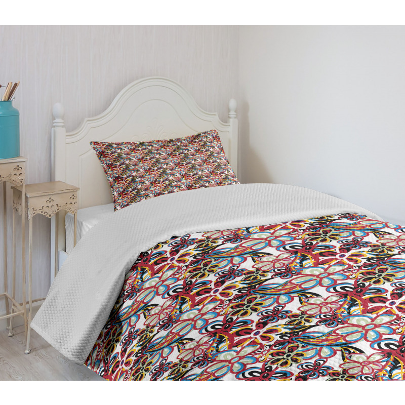 Cartoon Style Flowers Bedspread Set