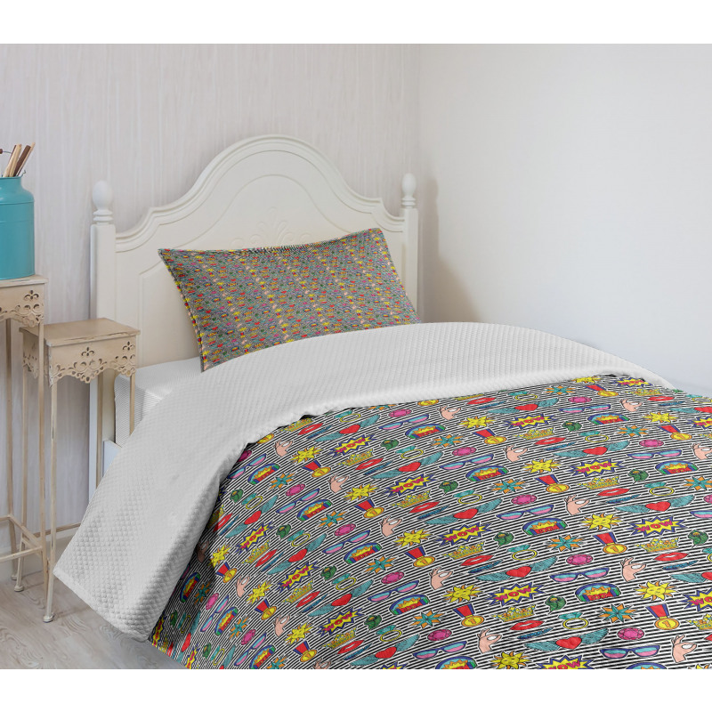 Quirky Cartoon Striped Bedspread Set