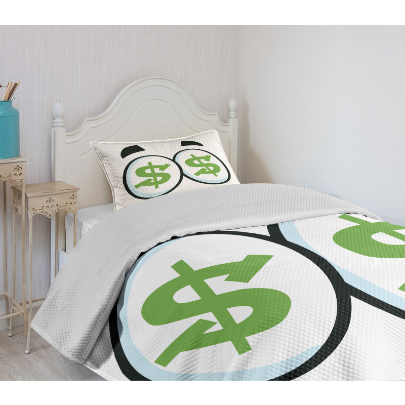 Green Dollar Signs Cartoon Bedspread Set