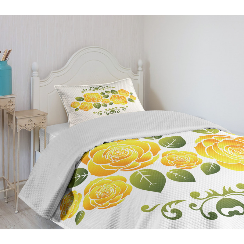 Roses with Swirl Frame Bedspread Set