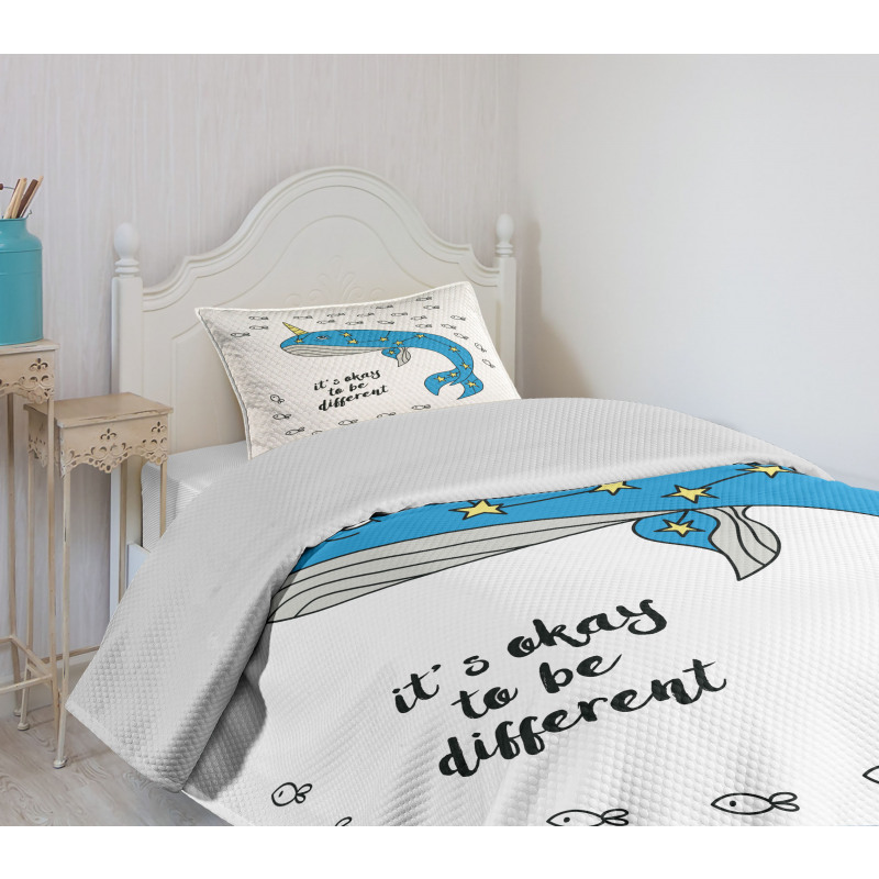 Blue Cartoon Whale Bedspread Set