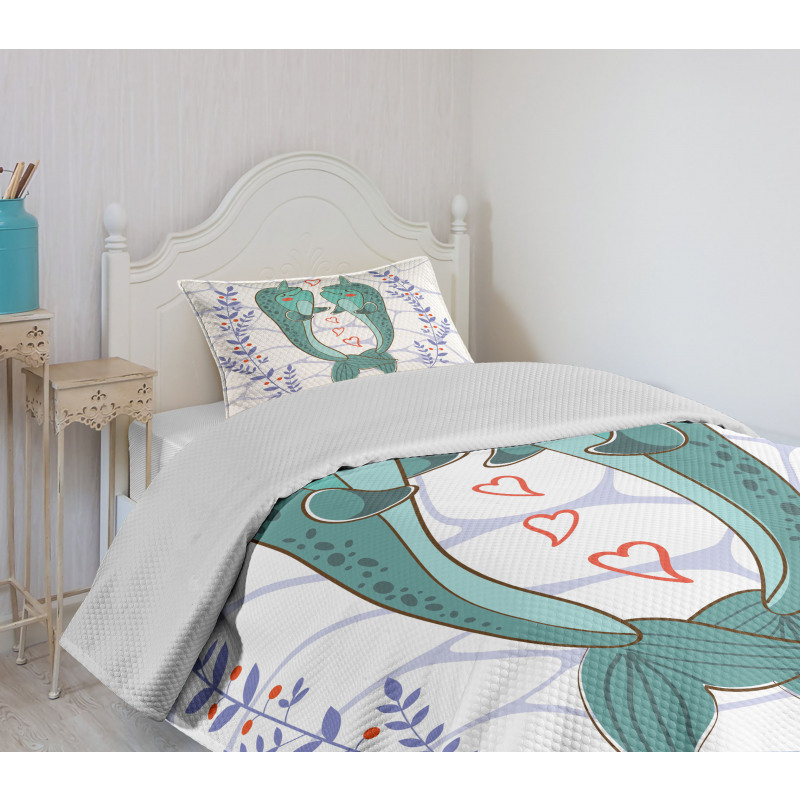 Valentines Day Whales Bedspread Set