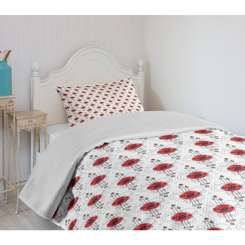 Red Poppy Geometrical Bedspread Set