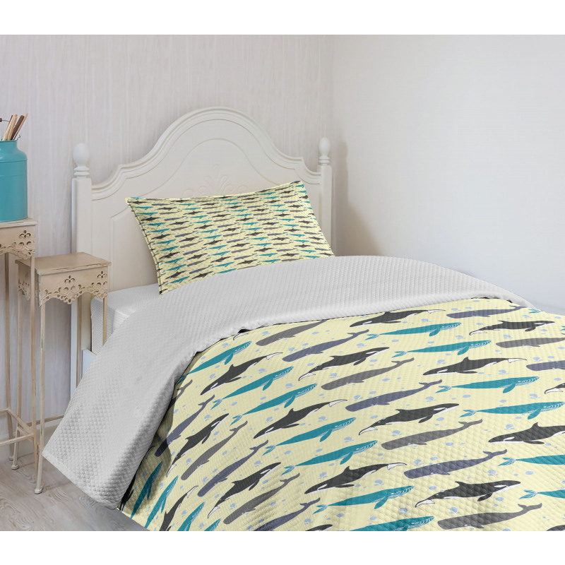 Swimming Mammals Yellow Bedspread Set