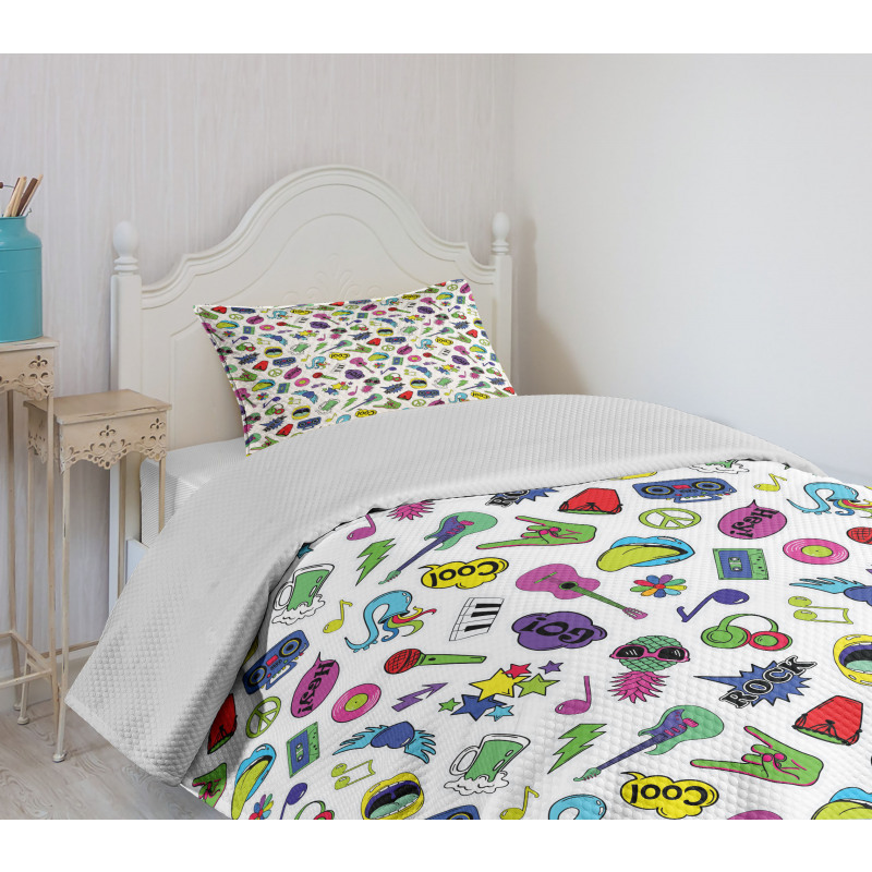 Colorful Music Themed Bedspread Set