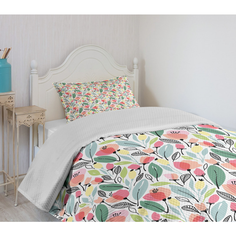 Hand Drawn Style Poppies Bedspread Set