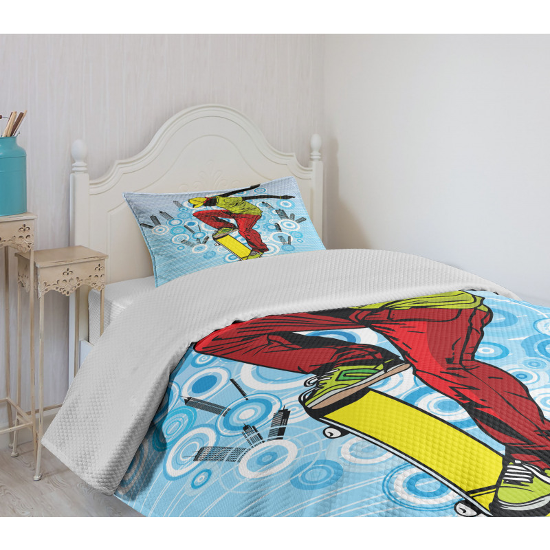 Teenager on Skateboard Bedspread Set