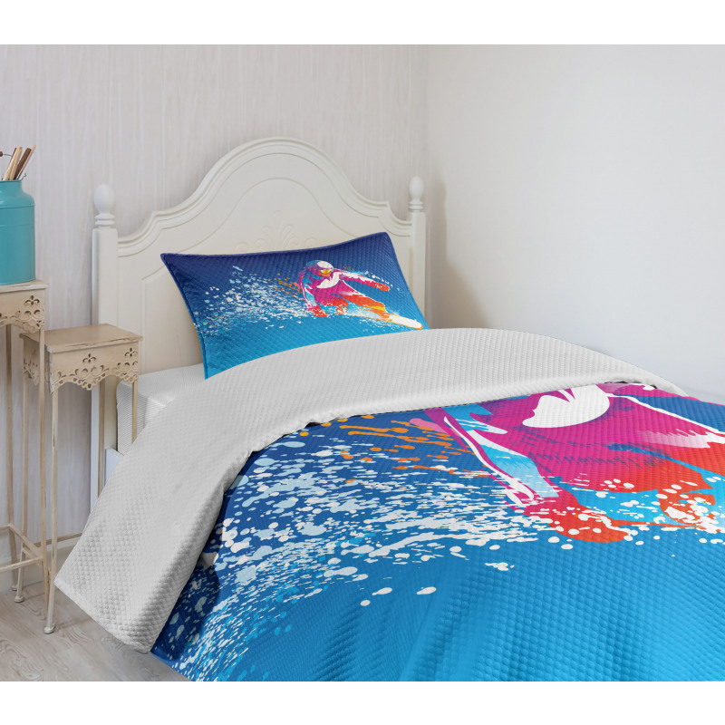 Colorful Snowboarding Man Bedspread Set