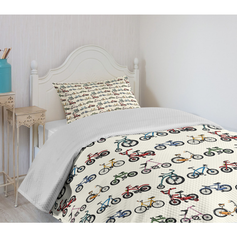 Colorful Bicycles Pattern Bedspread Set