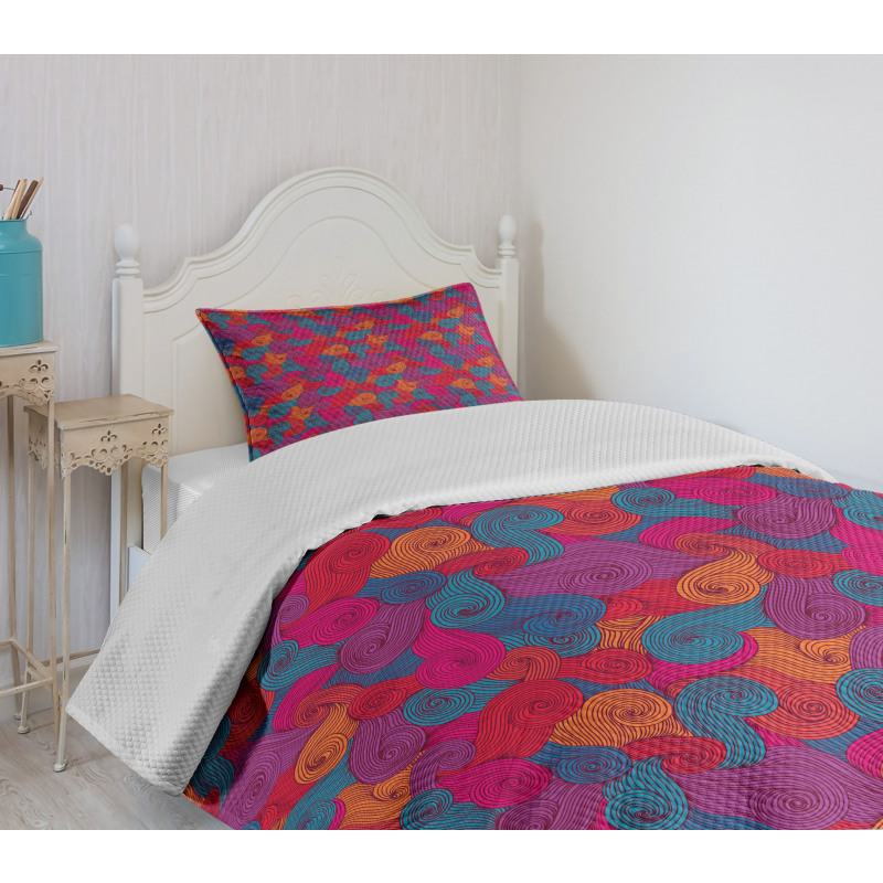 Colorful Swirls Curls Bedspread Set