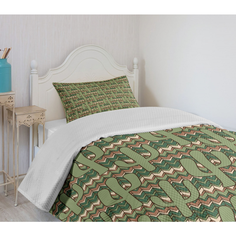 Cartoon Saguaro Zigzag Bedspread Set