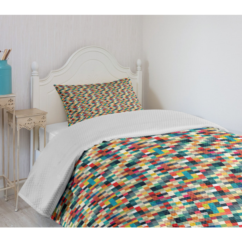 Colorful Squares Grid Bedspread Set