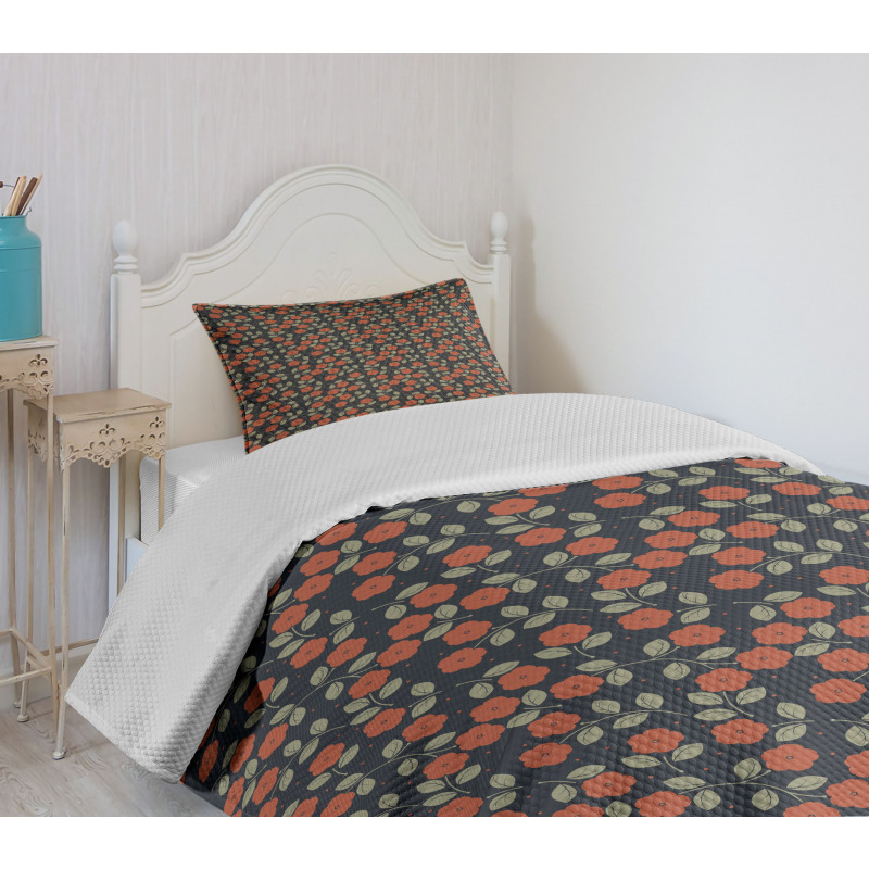 Flower Dark Toned Dots Bedspread Set