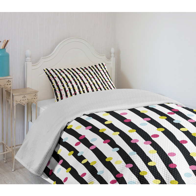 Colorful Dots and Stripes Bedspread Set