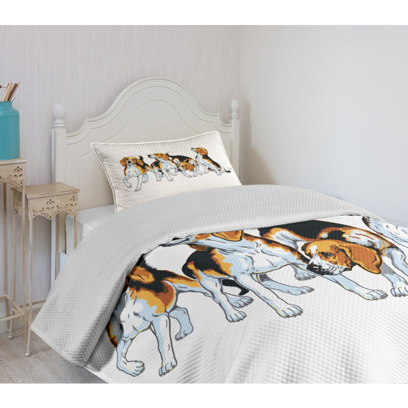 4 Beagle Hounds Play Bedspread Set