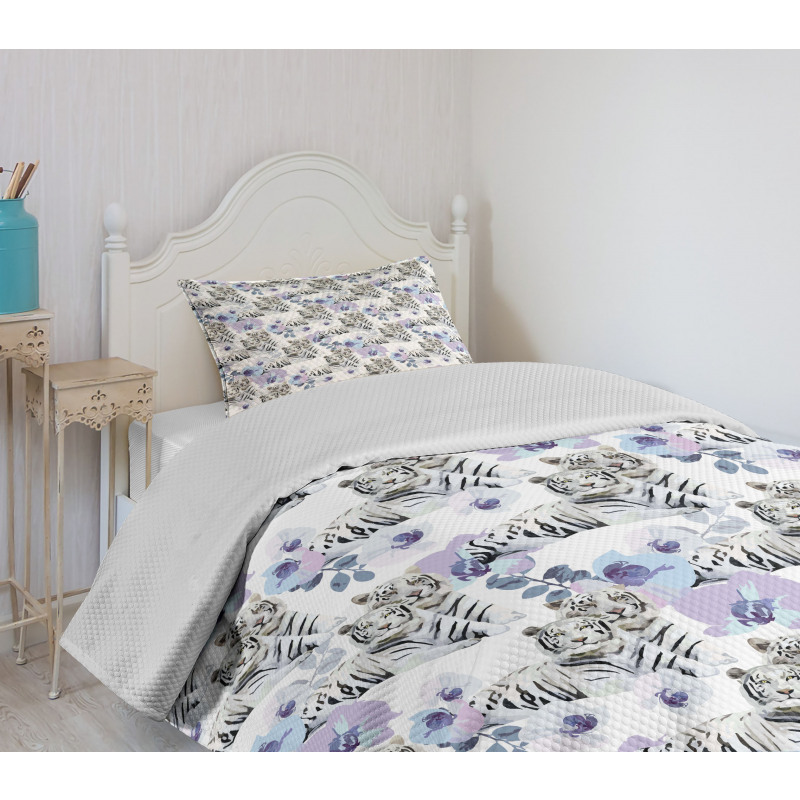 Leopards with Flowers Bedspread Set