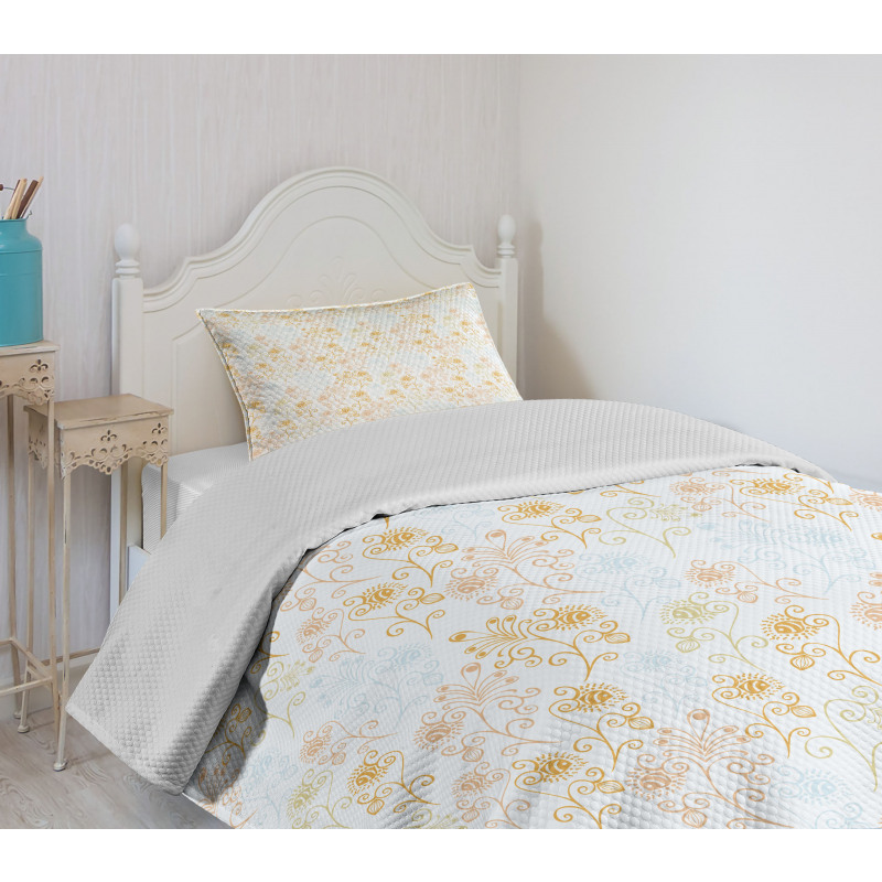 Peacock Feather Leaves Bedspread Set