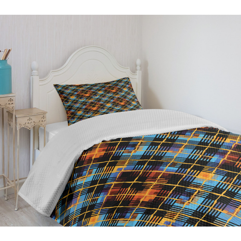 Modern Geometric Tartan Bedspread Set