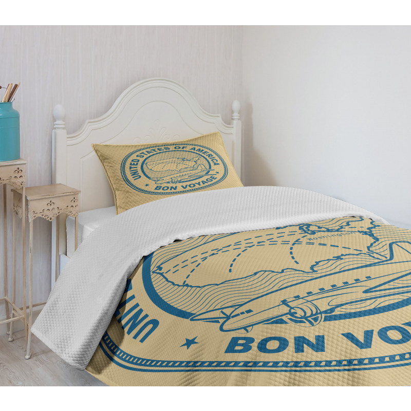 United States Map Plane Bedspread Set