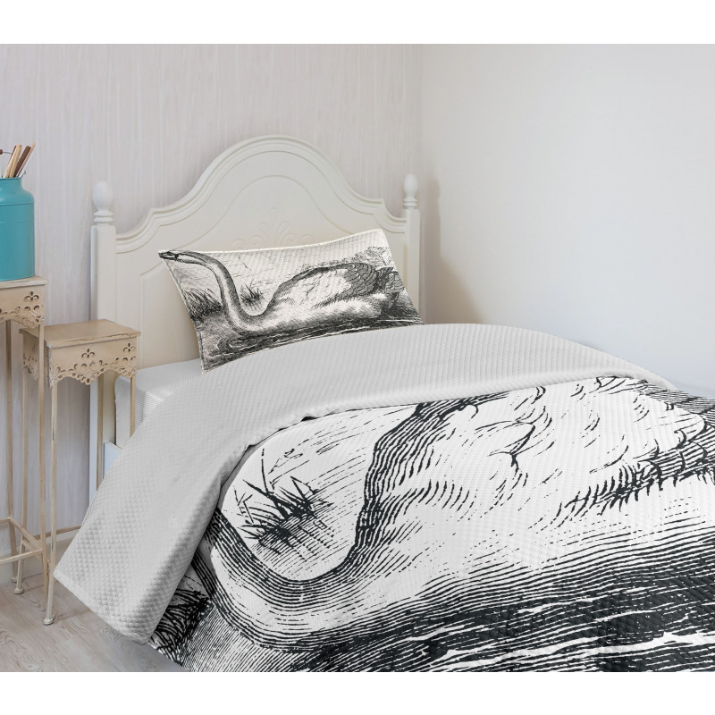 Hand Drawn Swan Design Bedspread Set