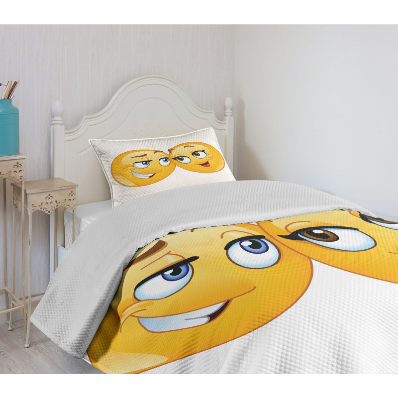 Loving Emoticon Couple Bedspread Set