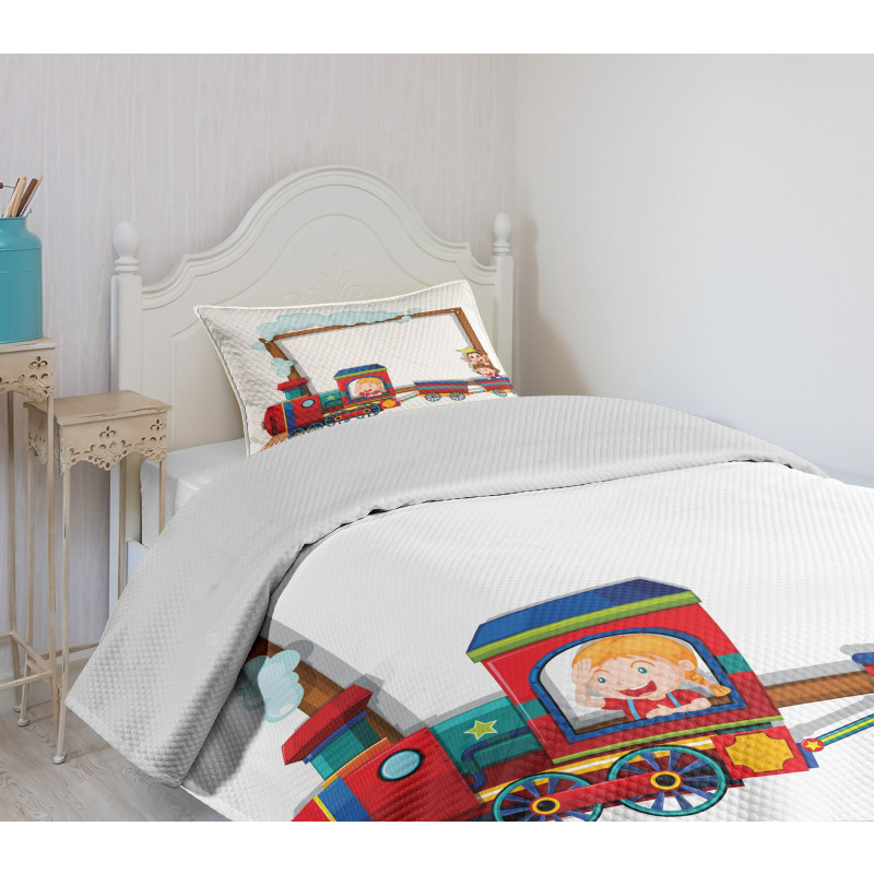 Children on Cartoon Train Bedspread Set