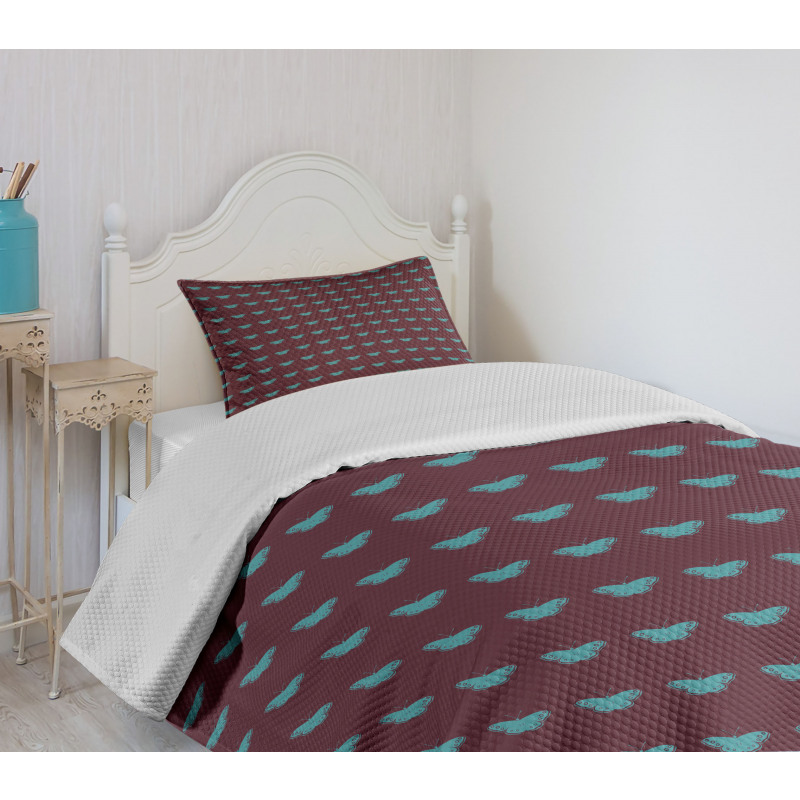 Blue Wings on Dark Bedspread Set