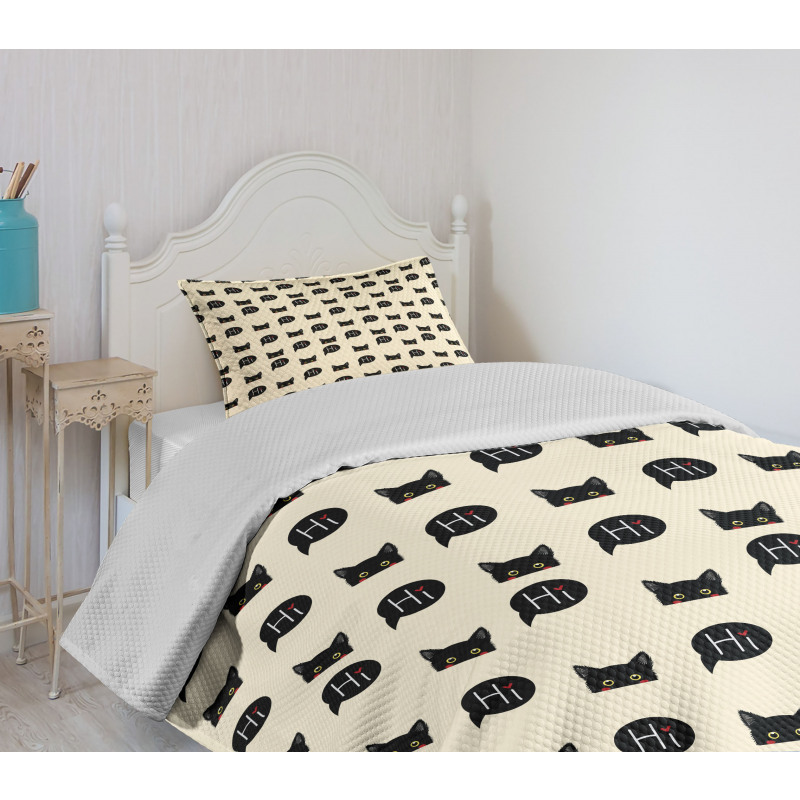 Black Kitties Saying Hi Bedspread Set